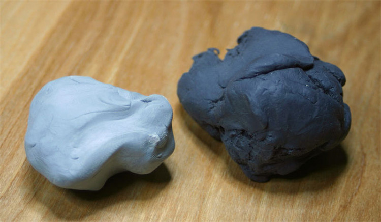 Kneaded erasers; left is new, right is used