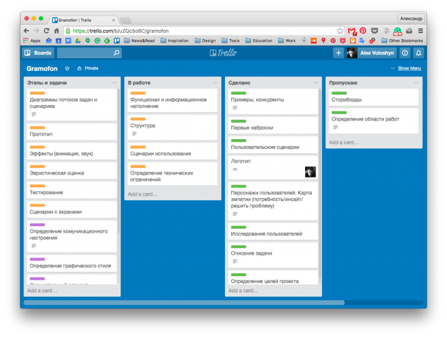 Работа над проектом в Trello