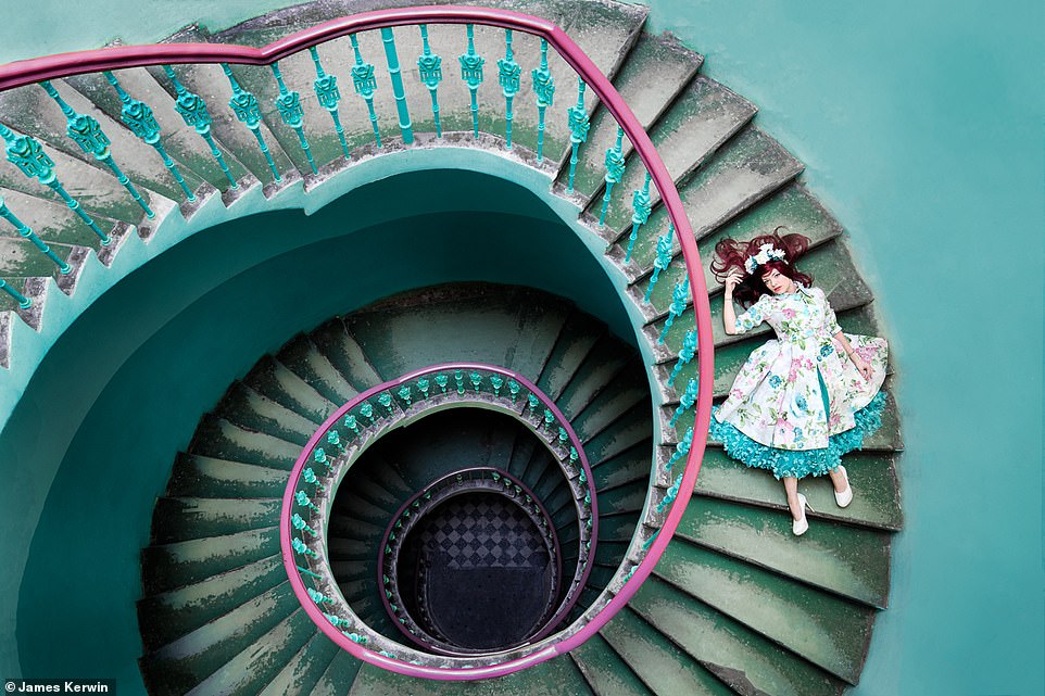 The couple travelled to Poland and found this colourful staircase in an abandoned house and carried out an impromptu shoot
