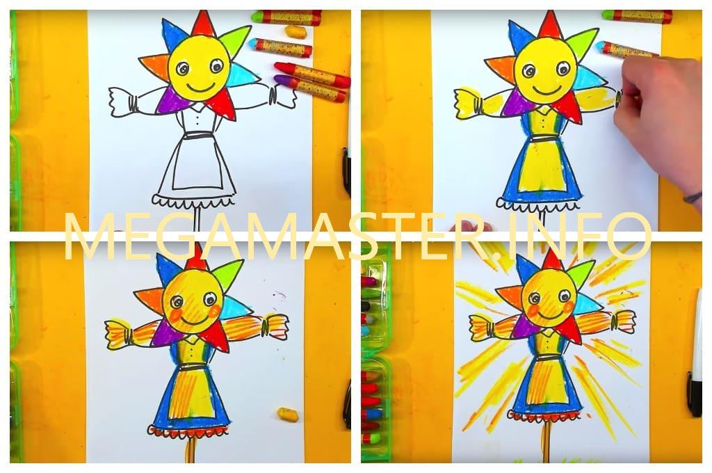 Как нарисовать Масленицу для детей карандашом поэтапно