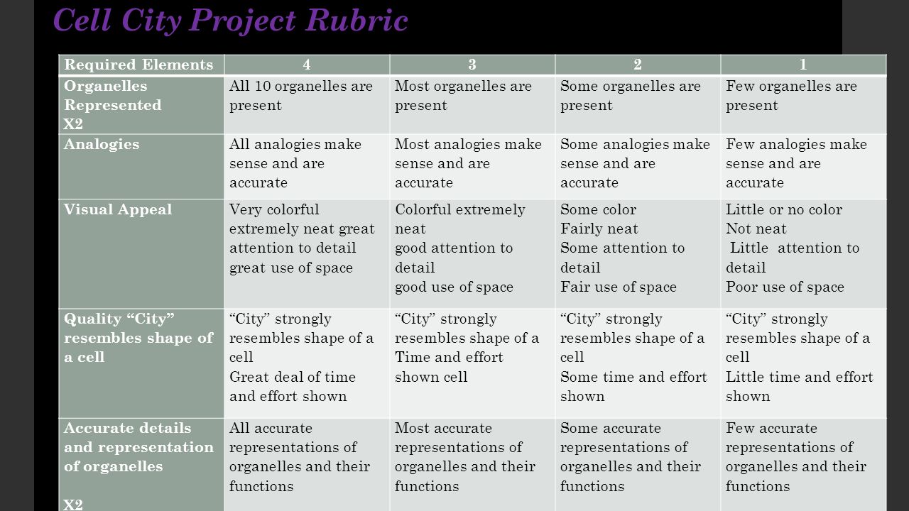 Cell City Project Rubric