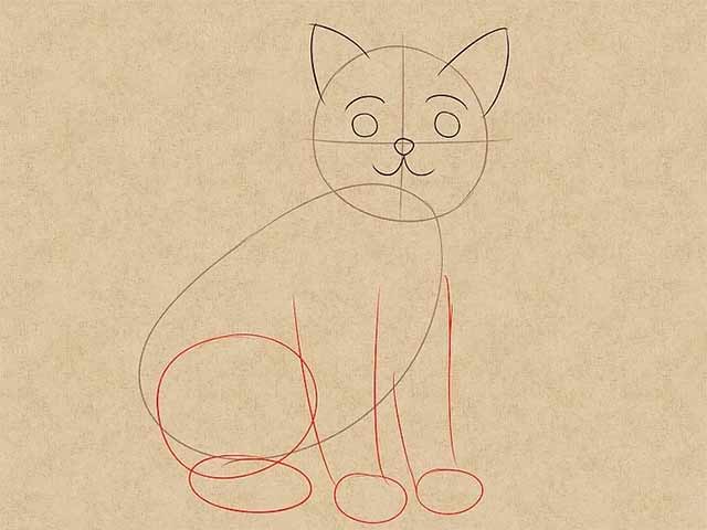 Как нарисовать кошку анимэ - Нарисуйте контур для кошачьих лапок.