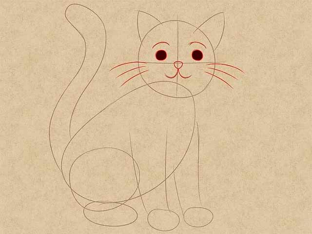 Как нарисовать кошку анимэ - Закрасьте глаза и добавьте усы.