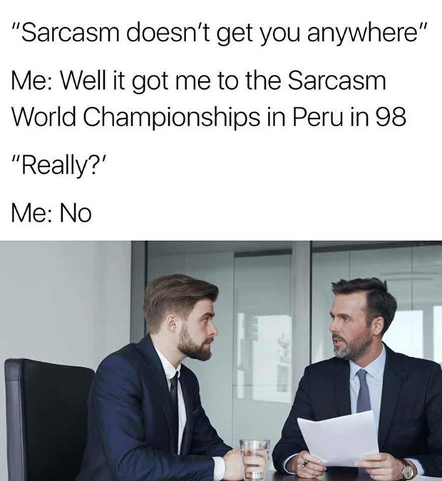 funny memes, job interview sarcasm doesn