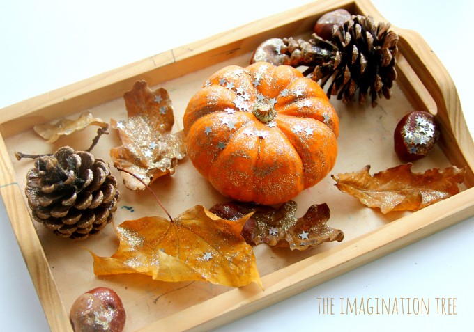Painting natural Autumn materials with toddlers