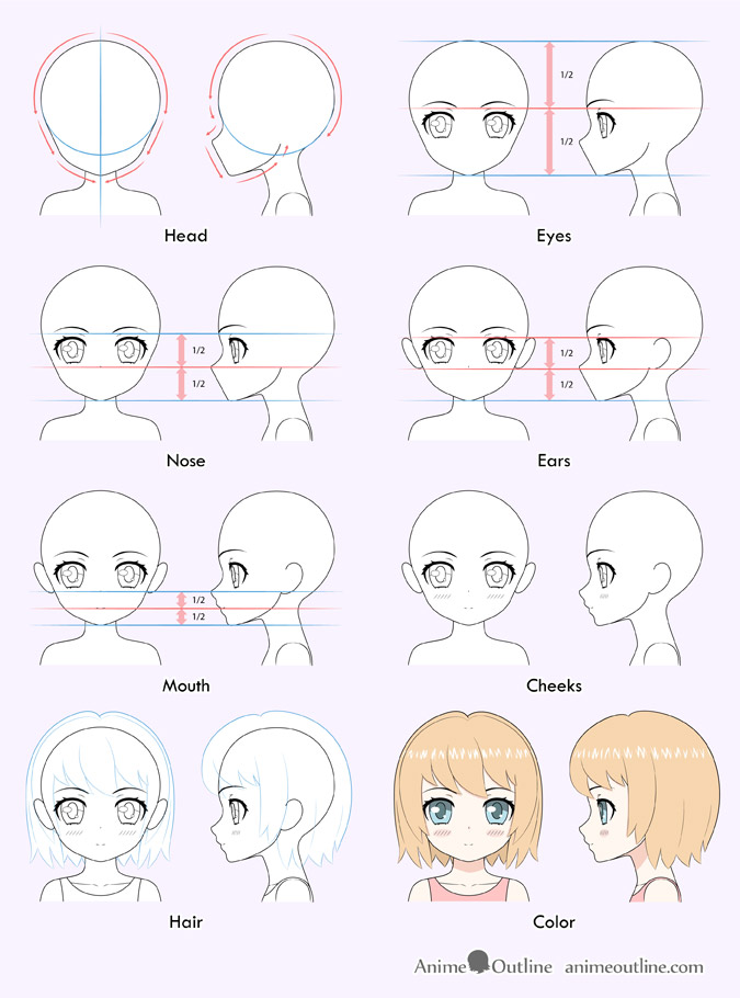 Cute anime girl drawing step by step