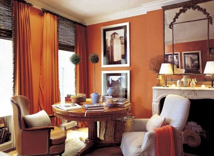 сочетание темного оранжевого в интерьере комнаты с другими цветами