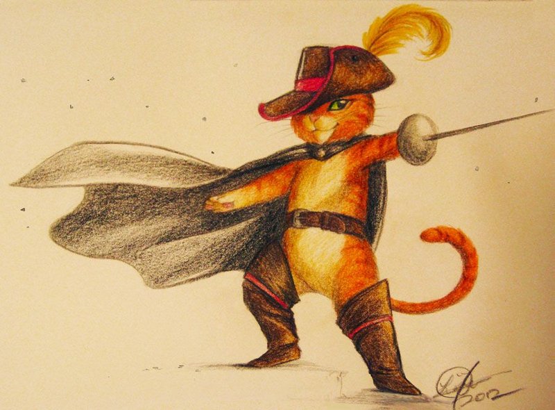 Puss-in-Boots Кот в сапогах: рисунок карандашом