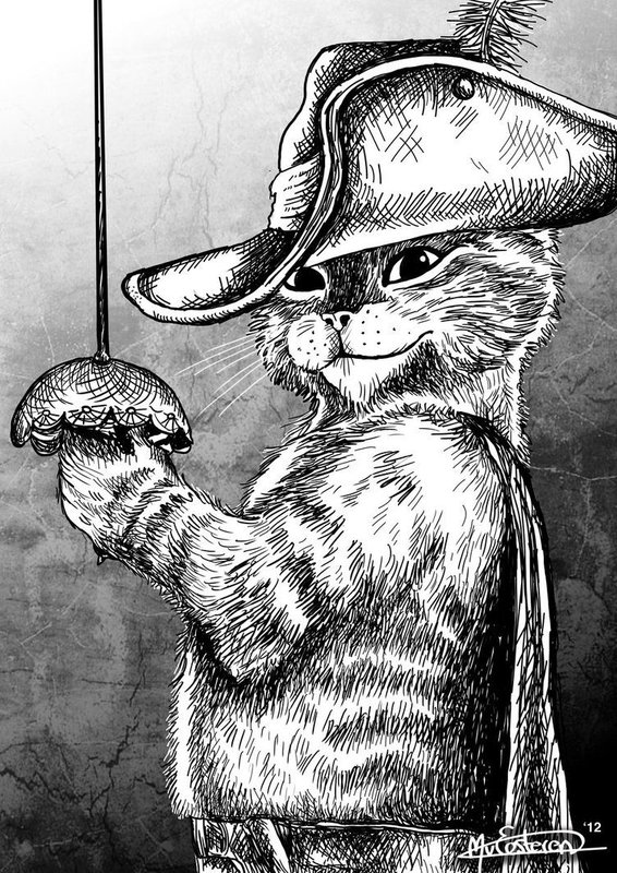 Puss-in-Boots Кот в сапогах: рисунок карандашом