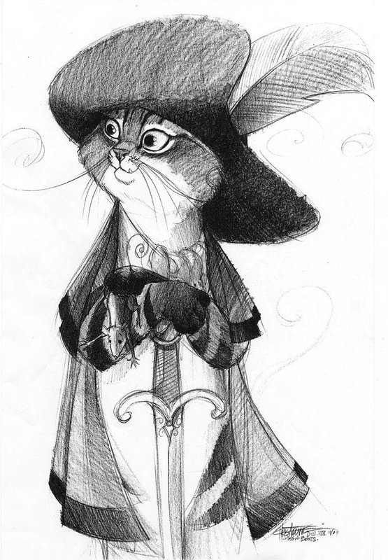 Puss-in-Boots Кот в сапогах: рисунок карандашом