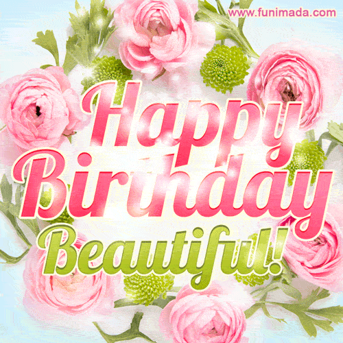 Happy Birthday Beautiful - Lovely Roses with sparkle effect GIF
