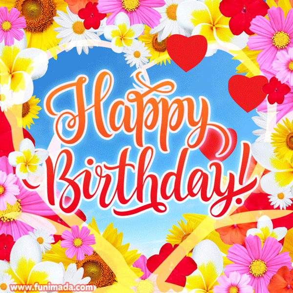Spectacular Flower Bouquet Happy Birthday Animated Card (GIF)