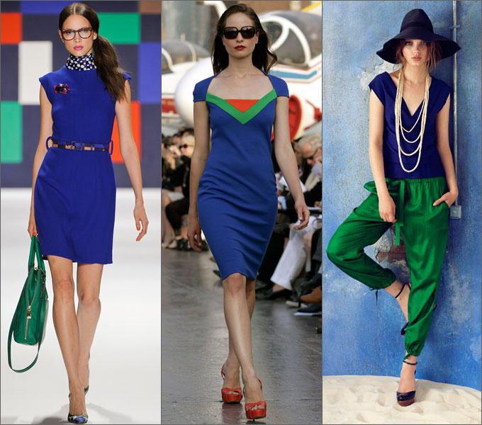 Какие цвета сочетаются синим цветом в одежде женщины