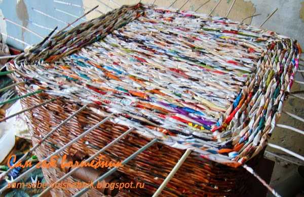 Плетение прямоугольного короба с крышкой из газетных трубочек
